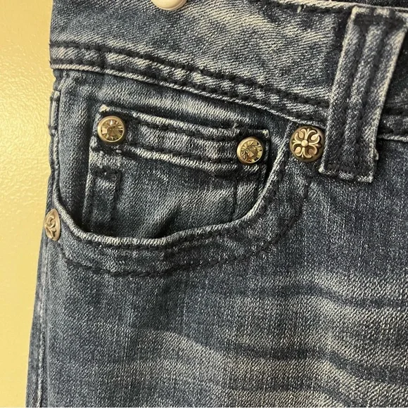 Miss Me Dark Blue Boot Cut Jeans with rhinestone embellishment. - Picture 4 of 15